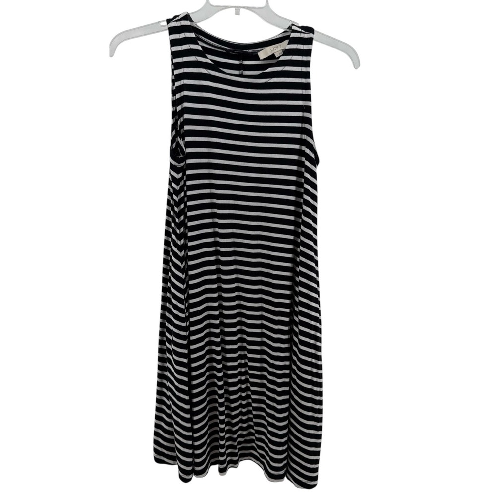 Loft Black White Horizontal Striped Scoop Neck‎ Sleeveless Pullover Dress S